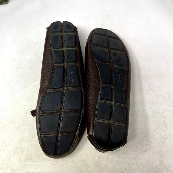 Prada Designer Italy Brown Leather Bow Slip Loafer Driving Flat Women US 7 EU 38 - Picture 9 of 9